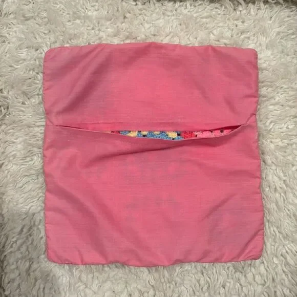 4 VINTAGE Lot Pillowcases Pink Round Crochet Battenburg Lace Square Patchwork - Picture 9 of 11